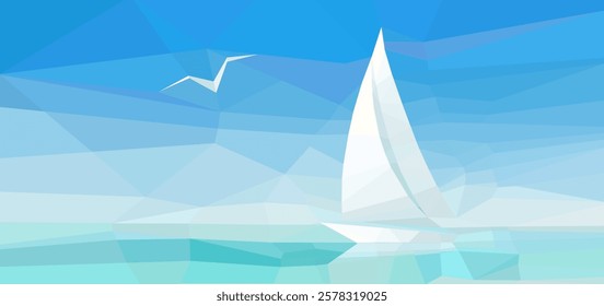 horizontal banner with seascape and yacht with white sail