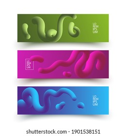 Horizontal banner set with abstract dynamic background design. Fluid colors on colorful gradient background. Vector, Eps10