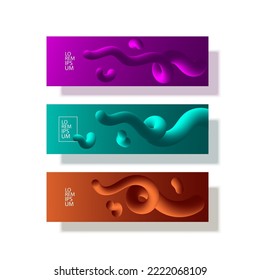 Horizontal banner set with abstract dynamic background design. Fluid colors on colorful gradient background. Vector, Eps10