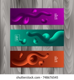 Horizontal banner set with abstract dynamic background design. Fluid colors on colorful gradient background. Vector, Eps10