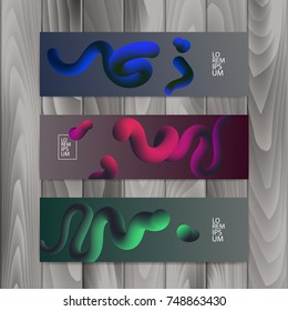 Horizontal banner set with abstract dynamic background design. Fluid colors on colorful gradient background. Vector, Eps10