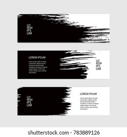Horizontal banner set with black ink strokes, vector eps 10