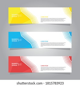 horizontal banner set, blue, yellow,  red color minimalist modern elegant template layout design vector, for advertising business