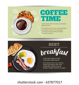 Horizontal banner set with coffee time and best breakfast