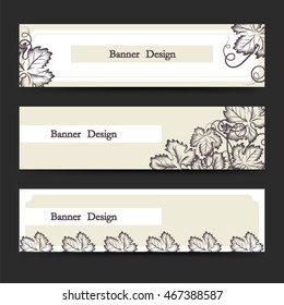 Horizontal banner set with grape leaves vector illustration