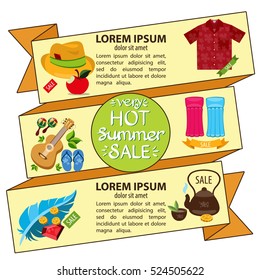 Horizontal banner with space for text on a summer theme. Resorts, vacation, tourism, sale design elements.