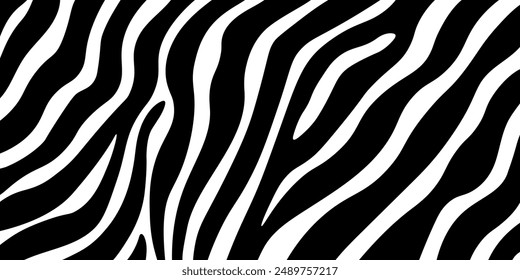 Horizontal banner with stylish bold curved lines. Black and white wallpaper. Vector illustration