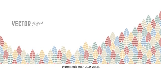 Horizontal banner with stylized trees in calm colors on a white background. Forests and parks, green spaces. Neutral light background. Flat vector illustration.