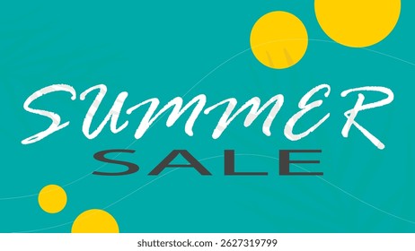 Horizontal banner of summer sale. Bright turquoise template with text. Background for leaflet, brochure, advertisement, announcement. Vector graphics