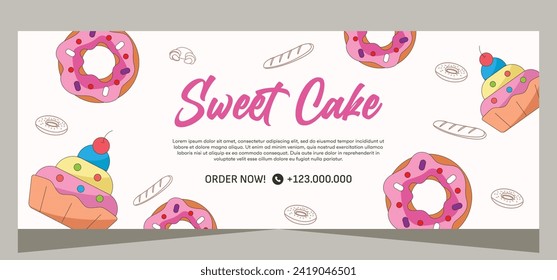 Pancarta horizontal de diseño vectorial de cupcakes dulces