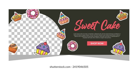 Horizontal banner of sweet cupcakes vector design