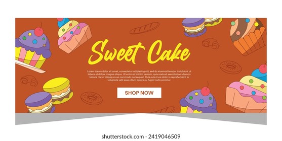 Pancarta horizontal de diseño vectorial de cupcakes dulces