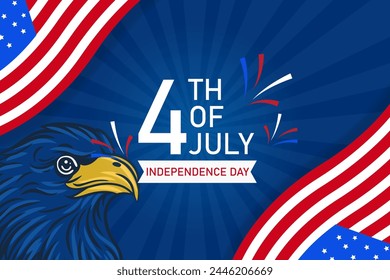 horizontal banner template for american 4th of july celebration with eagle