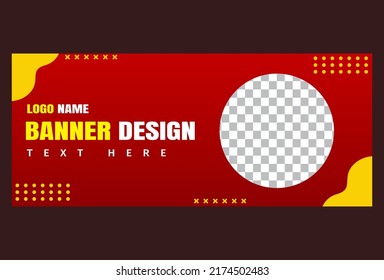 horizontal banner template design in red color for business, company and promotion.