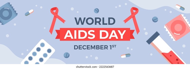 Horizontal Banner Template Of International Aids Day Vector Flat Design