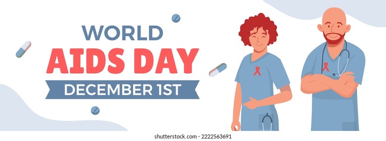 Horizontal Banner Template Of International Aids Day Vector Flat Design