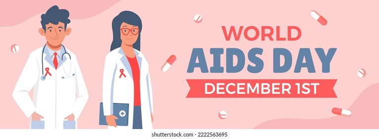 Horizontal Banner Template Of International Aids Day Vector Flat Design