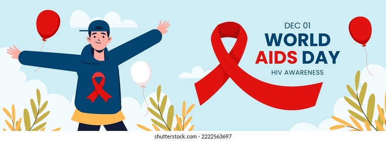 Horizontal Banner Template Of International Aids Day Vector Flat Design