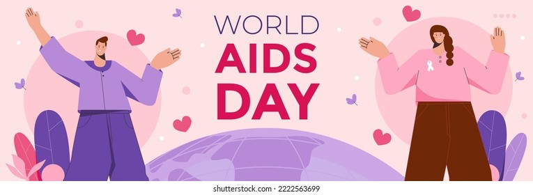 Horizontal Banner Template Of International Aids Day Vector Flat Design