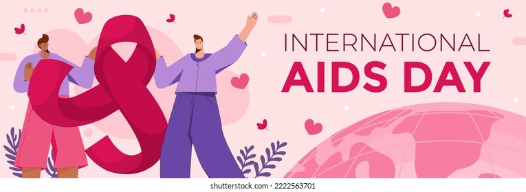 Horizontal Banner Template Of International Aids Day Vector Flat Design