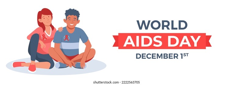 Horizontal Banner Template Of International Aids Day Vector Flat Design