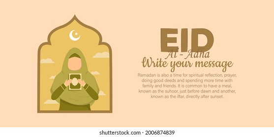 Horizontal banner template for islamic eid al adha celebration. Vector Illustration