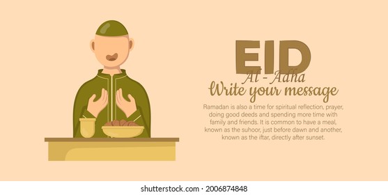 Plantilla de banner horizontal para la celebración islámica de eid al adha. Ilustración vectorial