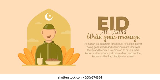 Plantilla de banner horizontal para la celebración islámica de eid al adha. Ilustración vectorial