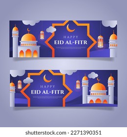 Horizontal banner template for islamic eid al-fitr celebration. - Vector.