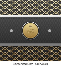 Horizontal banner template on golden metallic background with seamless geometric pattern. Elegant luxury style.