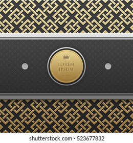 Horizontal banner template on golden metallic background with seamless geometric pattern. Elegant luxury style.