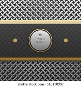 Horizontal banner template on silver/platinum metallic background with seamless geometric pattern. Elegant luxury style.