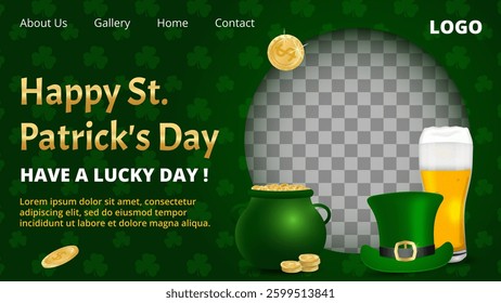 horizontal banner template for st. patrick's day celebration with space for photo