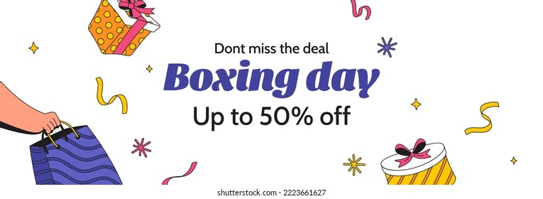 planilla de banner horizontal vectorial día de boxeo gran venta diseño plano
