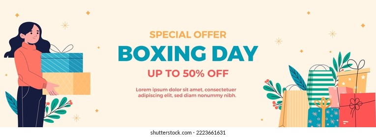 horizontal banner template vector boxing day big sale flat design