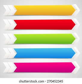 Horizontal banner templates with blank space for your message. 3d banners with arrows, arrowheads in angular fashion. (Slight spatial effect with perspective)