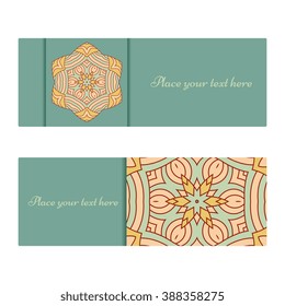 Horizontal banner templates with mandala pattern. Vintage background.
