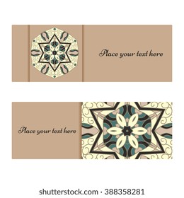 Horizontal banner templates with mandala pattern. Vintage background.