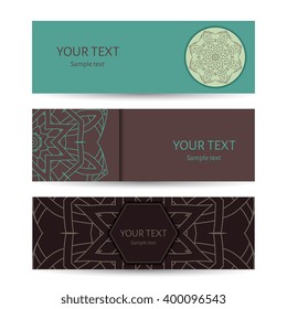 Horizontal banner templates with mandala pattern. Design for flyer, banner, invitation, greeting card. Vintage style