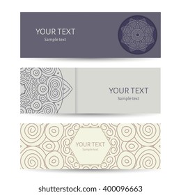 Horizontal banner templates with mandala pattern. Design for flyer, banner, invitation, greeting card. Vintage style