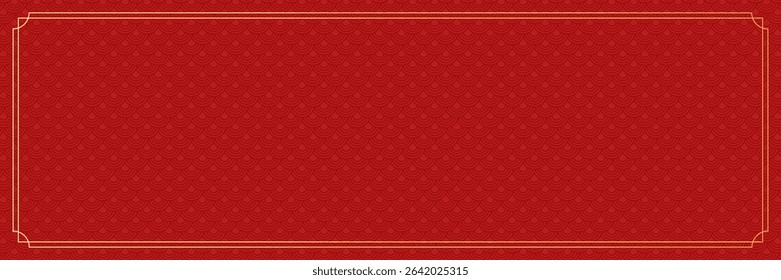 Horizontal banner with traditional chinese pattern with empty space for your design. Chinese New Year traditional Asian holiday. Vector illustration, red colors
