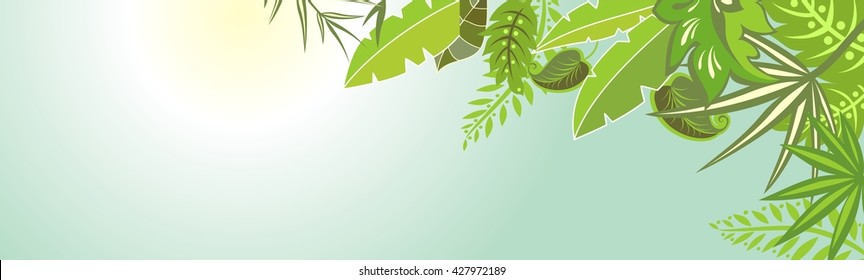 Horizontal banner with tropical leaves