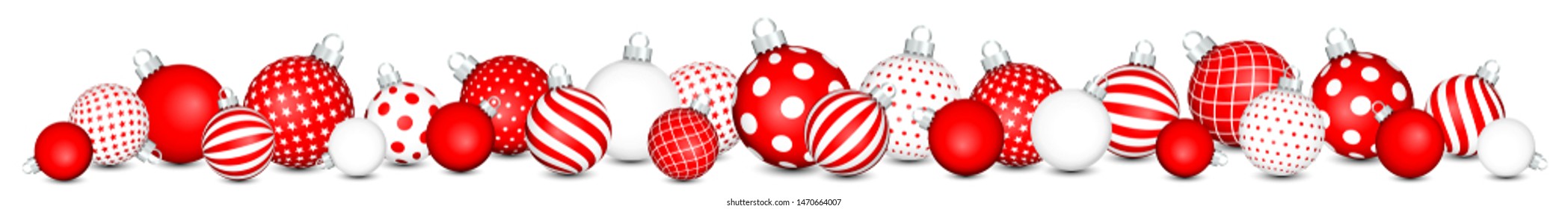 Horizontal Banner Twenty Seven Christmas Baubles Pattern Red And White