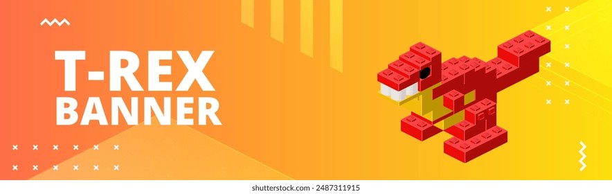 Horizontal banner with tyrannosaurus. Vector illustration