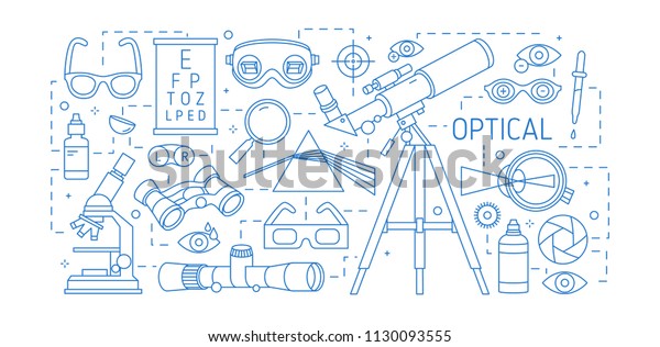 Horizontal Banner Various Optical Devices Dispersive Stock Vector