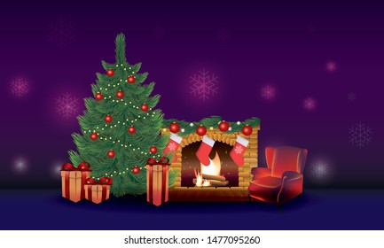 Horizontal banner - vector cartoon illustration Merry Christmas. Greeting card light style background. Merry Christmas message.