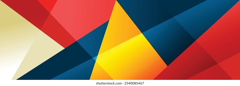 Horizontal banner vector design. Geometric landing banner with color gradation. Abstract geometric background. Suit for backdrop, web design, invitation card, voucher, and others.