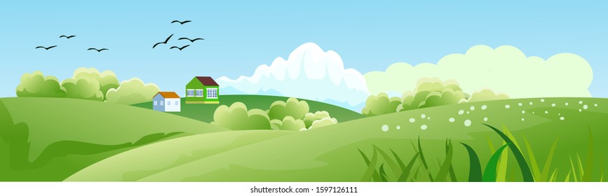 Horizontal Banner Vector Illustration Countryside Green Stock Vector ...