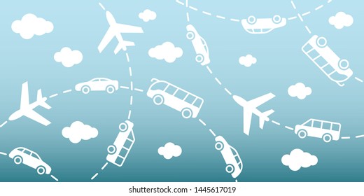 Horizontal Banner With Vehicles. Vector Illustration.