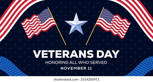 horizontal banner veterans day illustration in flat design